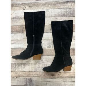 Style & Co Izalea Black Suede Leather Block Heel Wide Calf Tall Boots Size 9.5